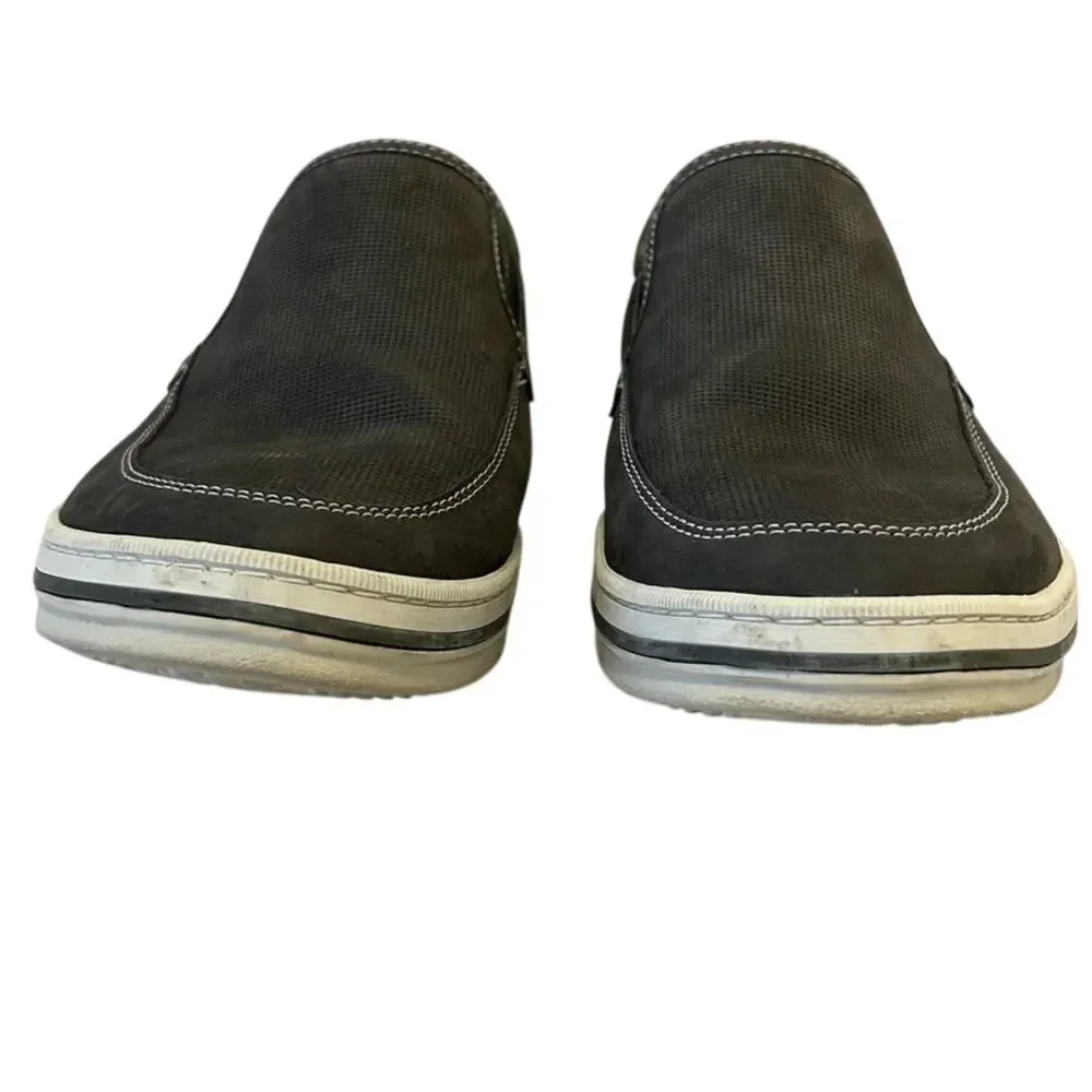 Johnston & Murphy Bowling Moc Venetian slip on gray embossed nubuck brown heel